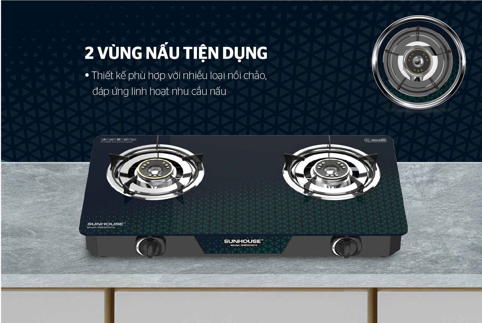 Bếp gas dương kính SUNHOUSE SHB31042-V