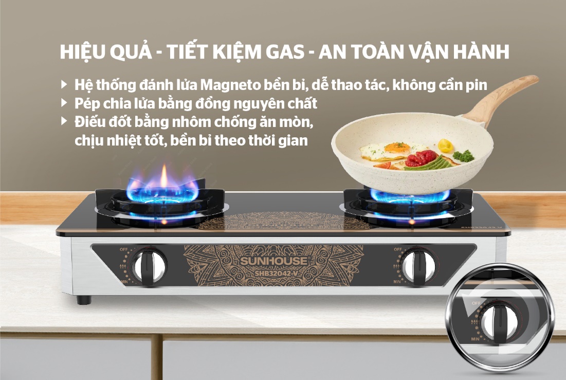 Bếp gas dương kính SUNHOUSE SHB32042-V