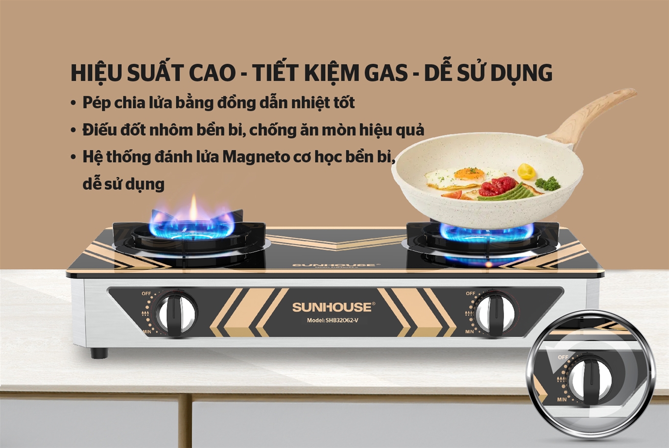 Bếp gas dương kính SUNHOUSE SHB32062-V