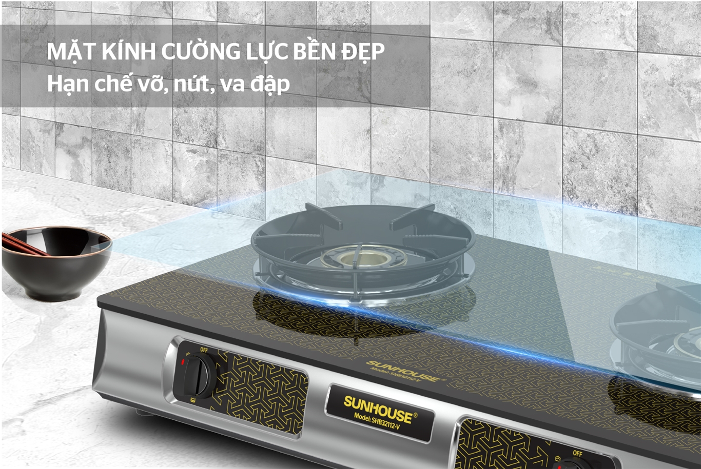 Bếp gas dương kính SUNHOUSE SHB32112-V