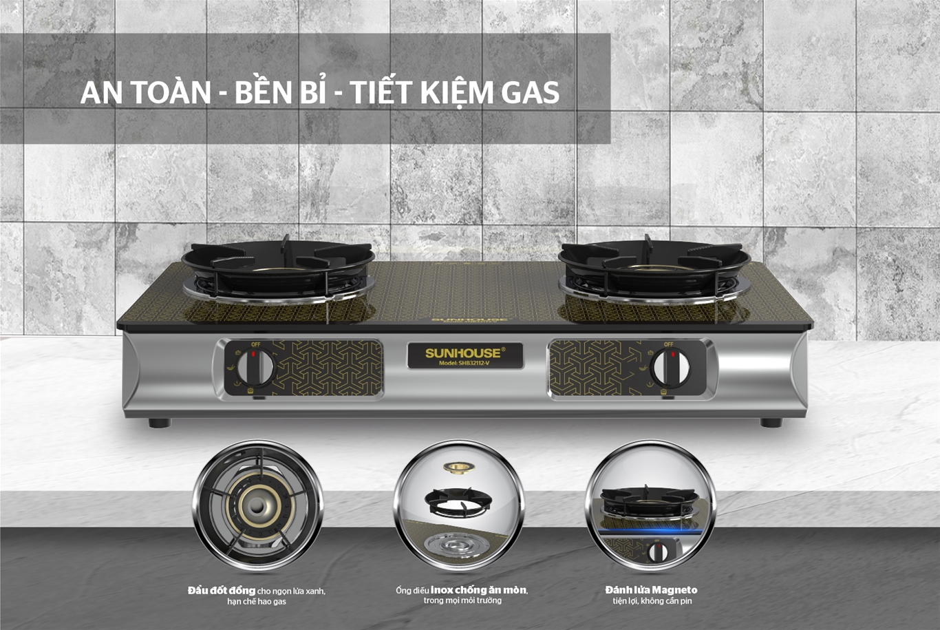 Bếp gas dương kính SUNHOUSE SHB32112-V