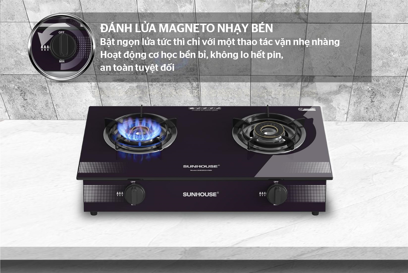 Bếp gas dương kính SUNHOUSE SHB32122-VMD