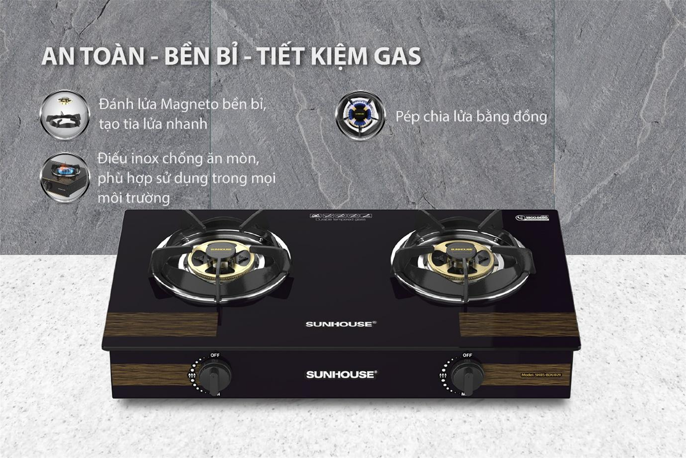 Bếp gas dương kính SUNHOUSE SHB5-BDU829