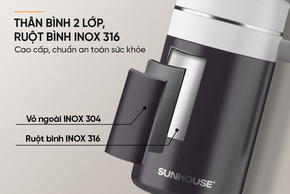 Bình cốc giữ nhiệt Stay Table 520mL SUNHOUSE KS-TU520SB