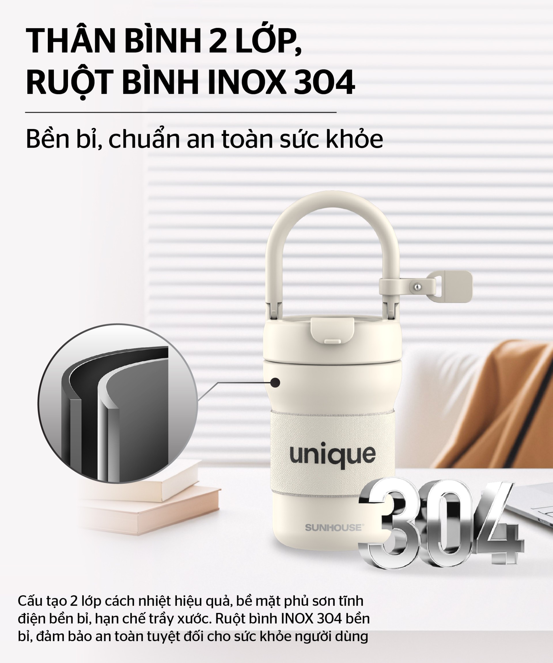 Bình giữ nhiệt Unique 300mL SUNHOUSE KS-TU300US