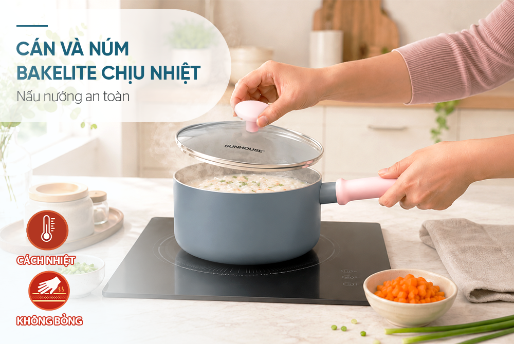 Bộ chảo quánh Ceramic đáy từ SUNHOUSE Healthy SHG1616
