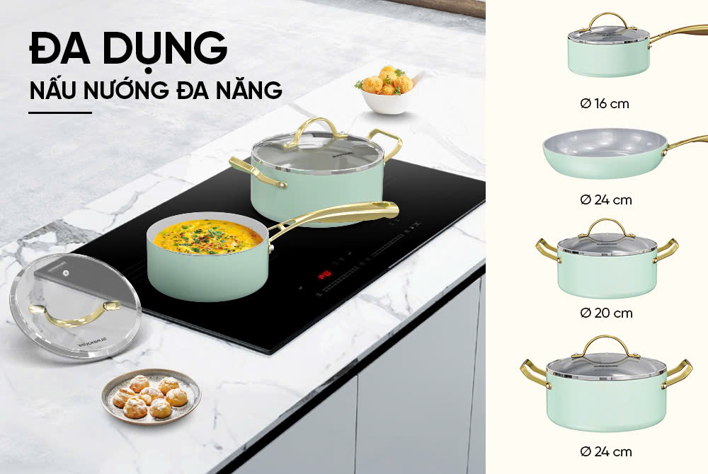 Bộ nồi chảo Ceramic đáy liền Infinity SUNHOUSE IF8668