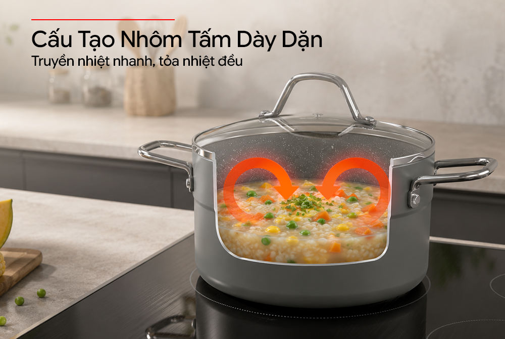 Bộ nồi chảo chống dính đáy từ SUNHOUSE Eco SHG7979X4