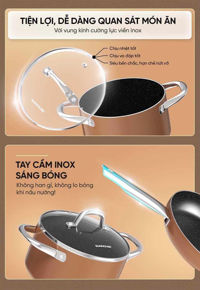 Bộ nồi chảo chống dính đáy từ SUNHOUSE SHG8081MB
