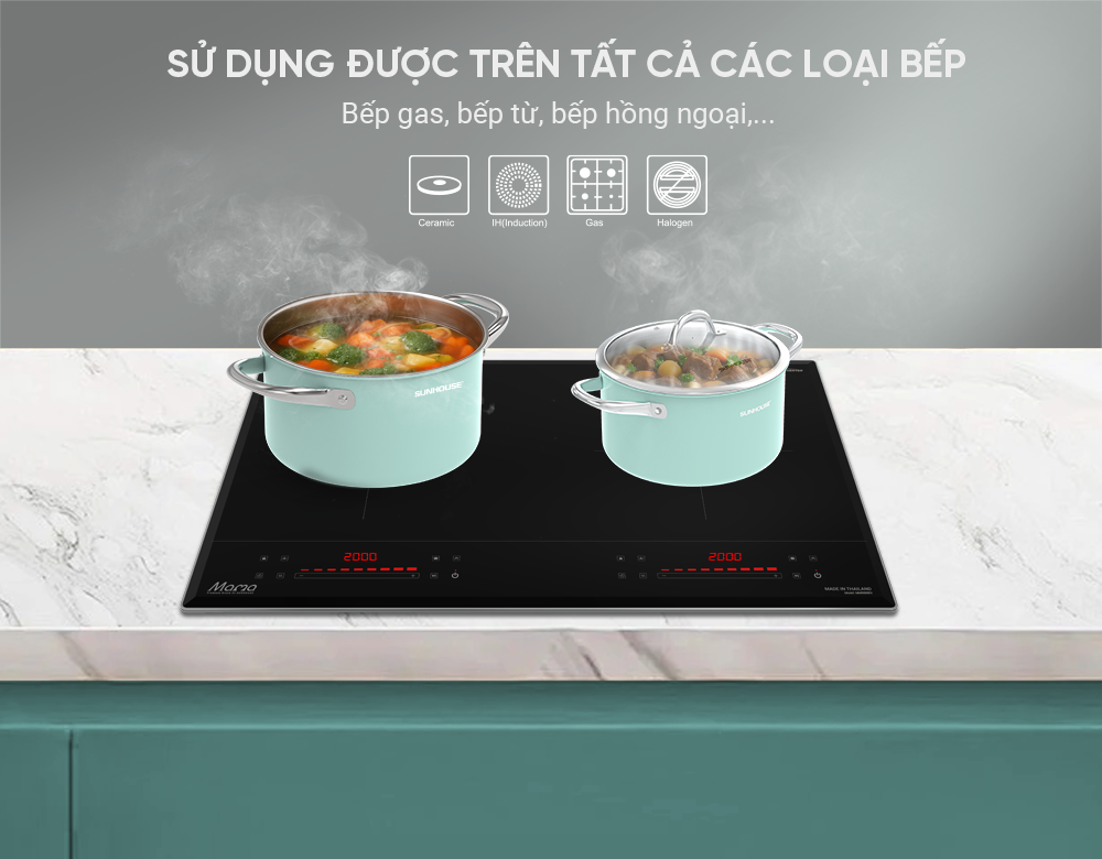 Bộ nồi chảo Inox 304 đáy liền SUNHOUSE Mama SHG809