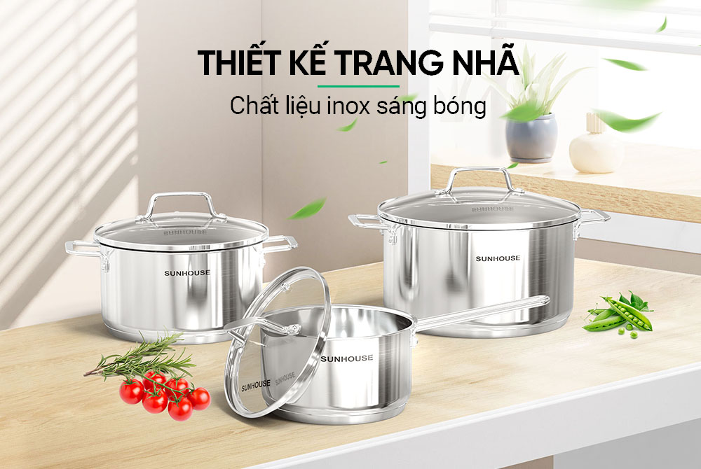 Bộ nồi chảo Inox 304 SUNHOUSE SHG601