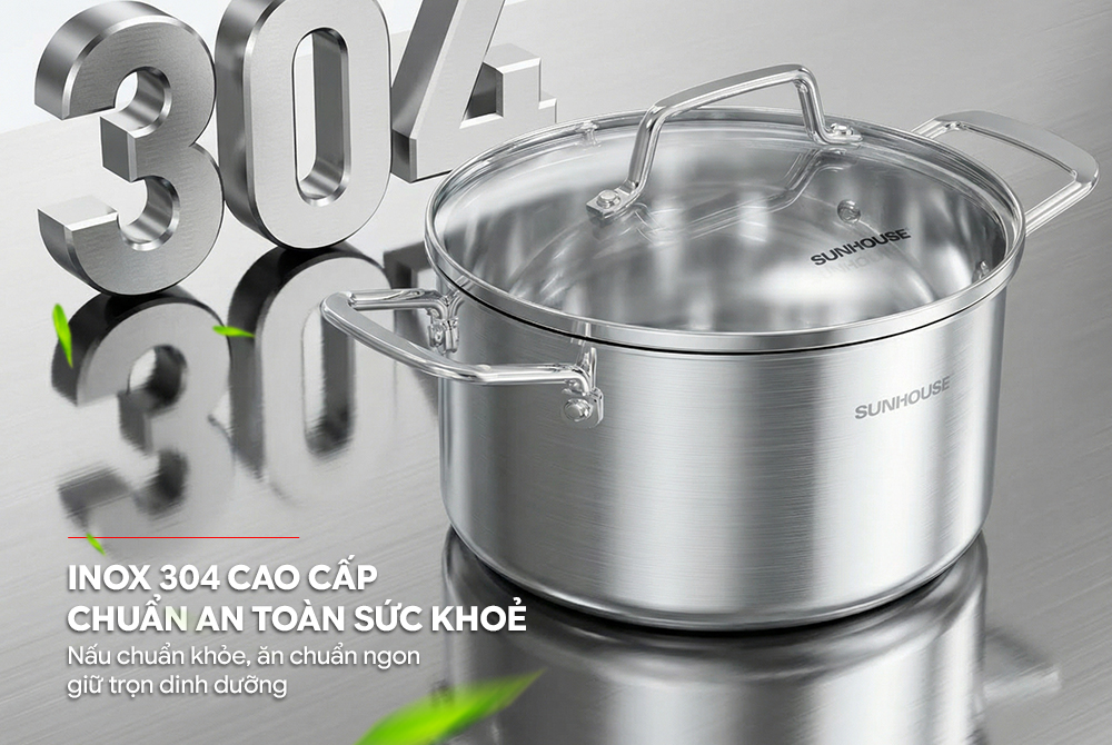 Bộ nồi chảo Inox liền đáy SUNHOUSE Healthy SHG811