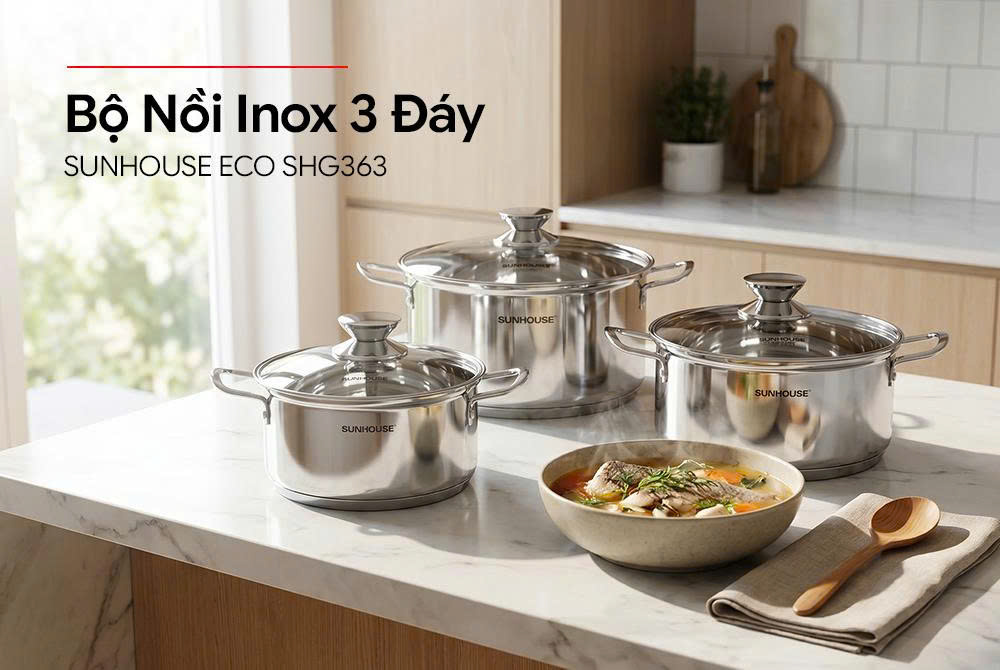 Bộ nồi Inox 3 đáy SUNHOUSE Eco SHG363