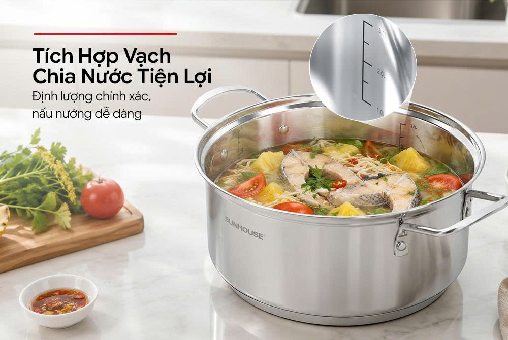 Bộ nồi Inox 3 đáy SUNHOUSE Eco SHG363
