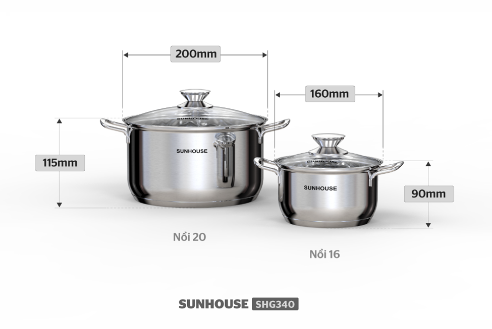 Bộ nồi inox 3 đáy SUNHOUSE SHG340