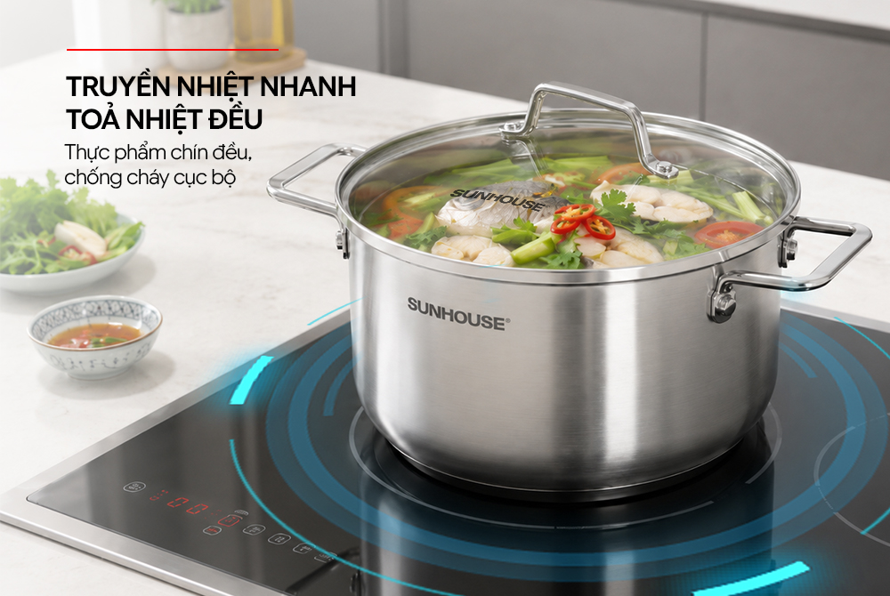 Bộ nồi Inox 304 Impact SUNHOUSE Healthy SHG604E