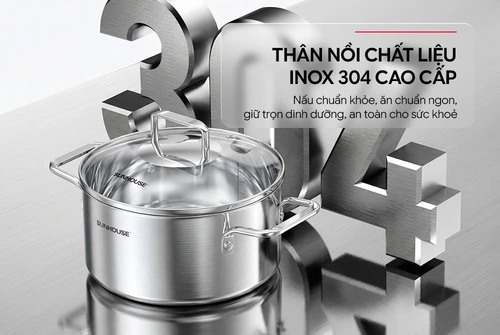 Bộ nồi inox 304 liền đáy SUNHOUSE HEALTHY SHG705