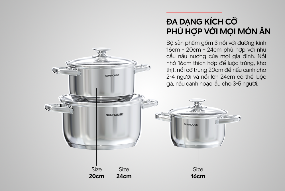 Bộ nồi inox 5 đáy SUNHOUSE SHG799