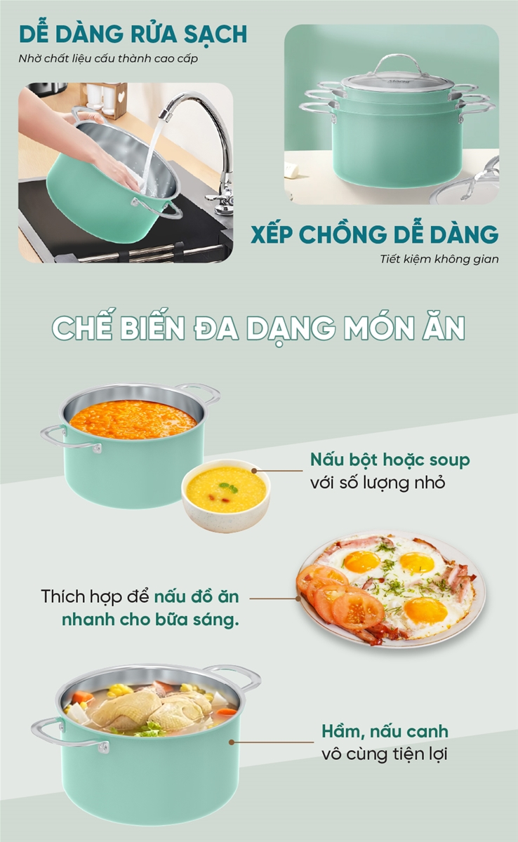 Bộ nồi inox đa lớp SUNHOUSE MAMA SHG708