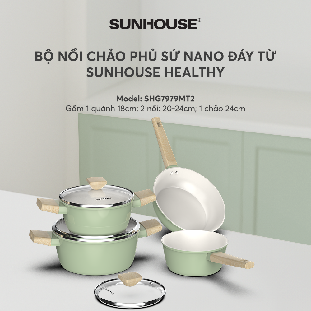 Bộ nồi phủ sứ nano đáy từ SUNHOUSE HEALTHY SHG7979MT2