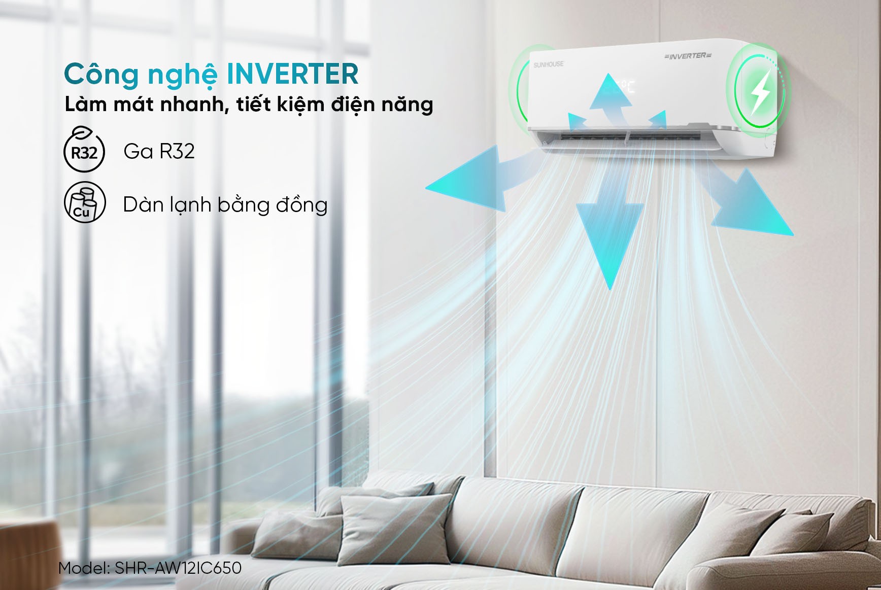 Điều hòa không khí một chiều INVERTER 12000BTU SUNHOUSE SHR-AW12IC650