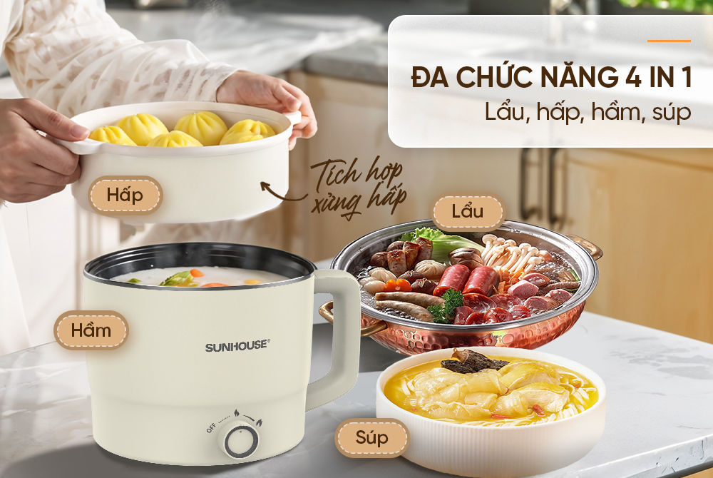 Lẩu điện mini đa năng 1.6L SUNHOUSE SHD4516