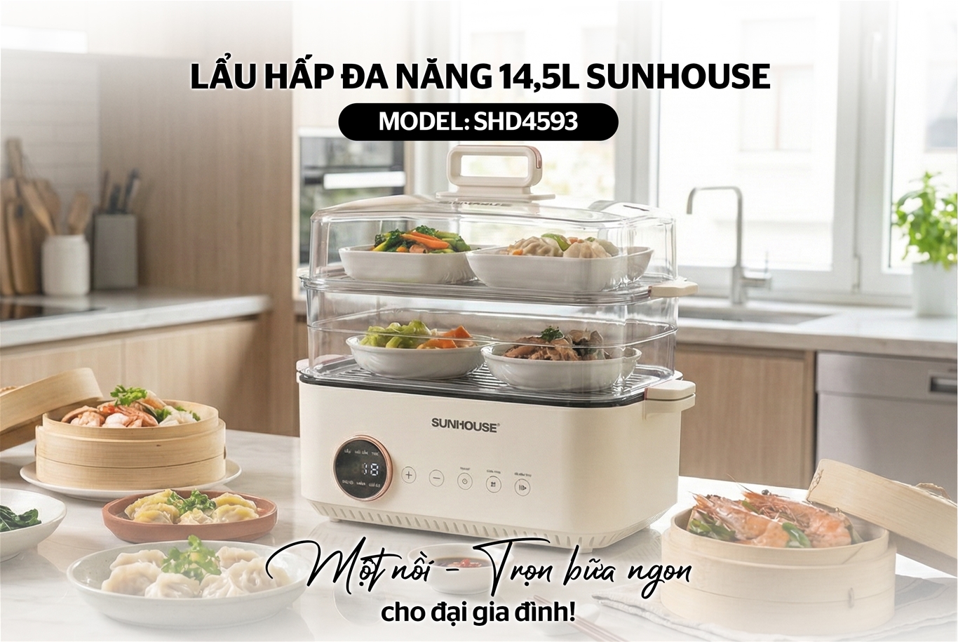 Lẩu hấp đa năng 14.5L SUNHOUSE SHD4593