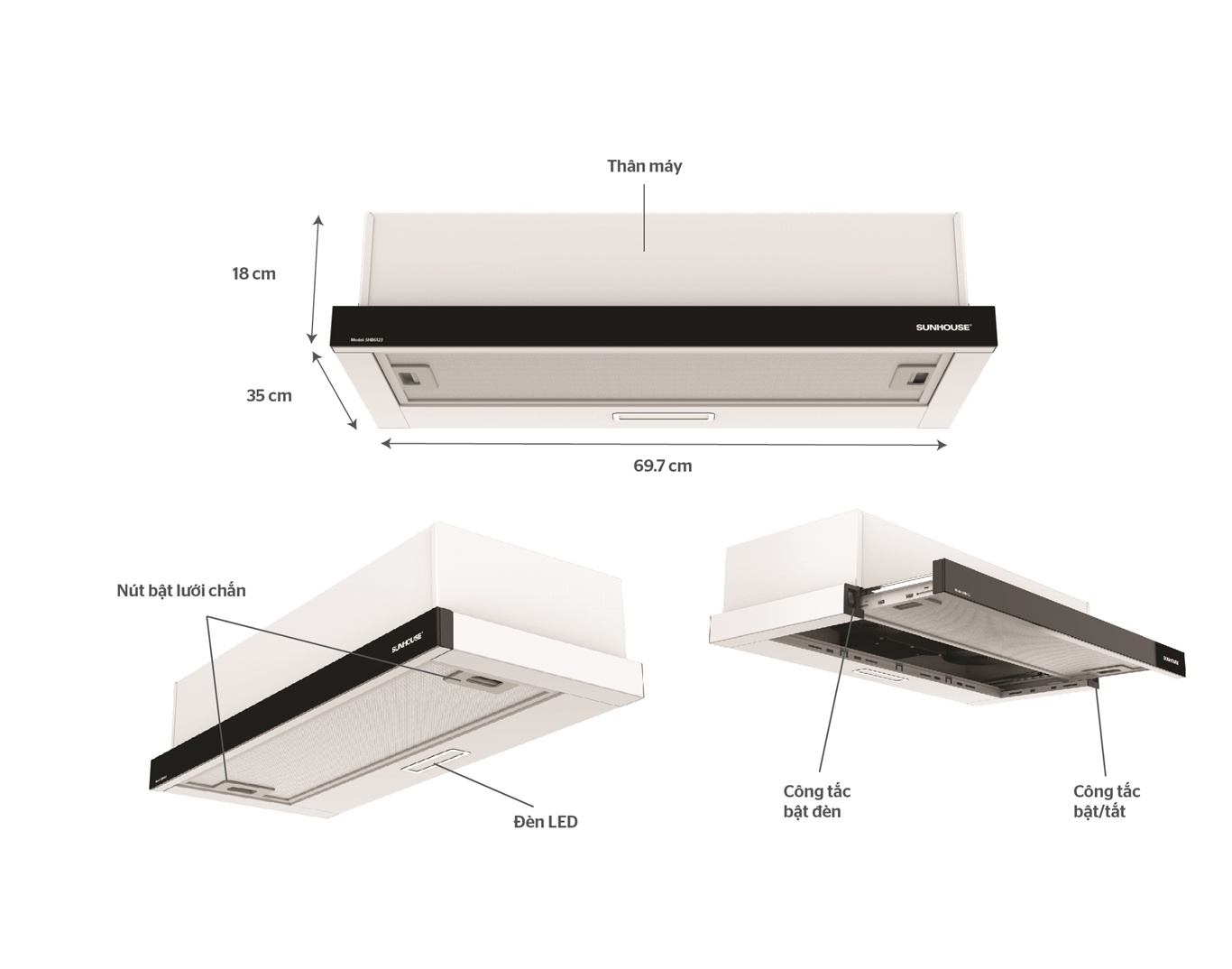 Máy hút mùi âm tủ SUNHOUSE SHB6123