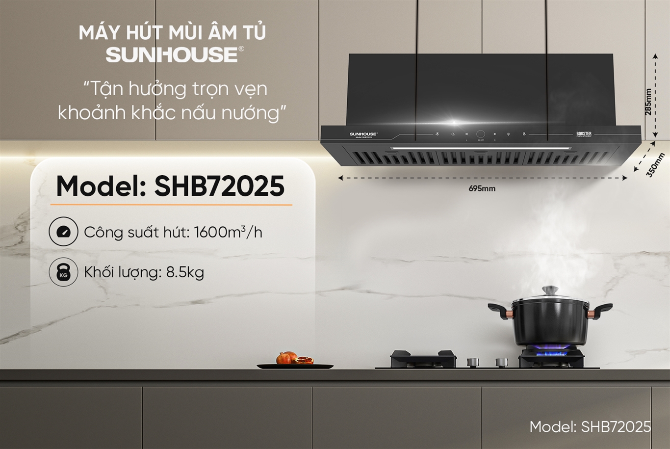 Máy hút mùi âm tủ SUNHOUSE SHB72025