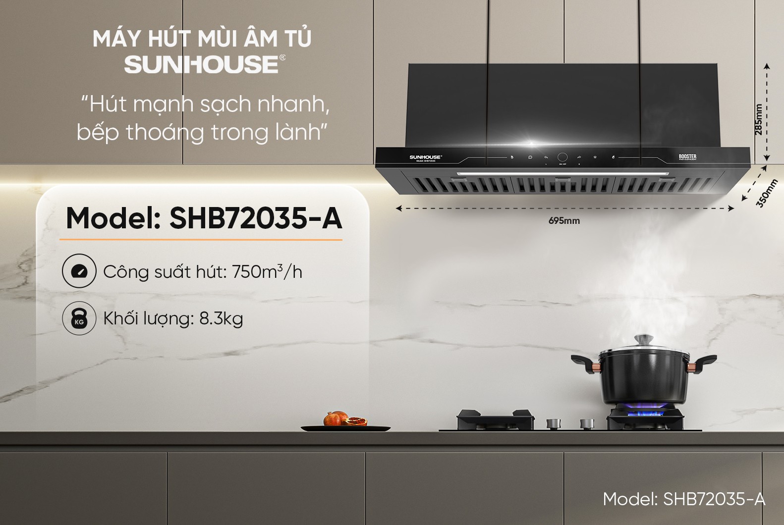 Máy hút mùi âm tủ SUNHOUSE SHB72035-A