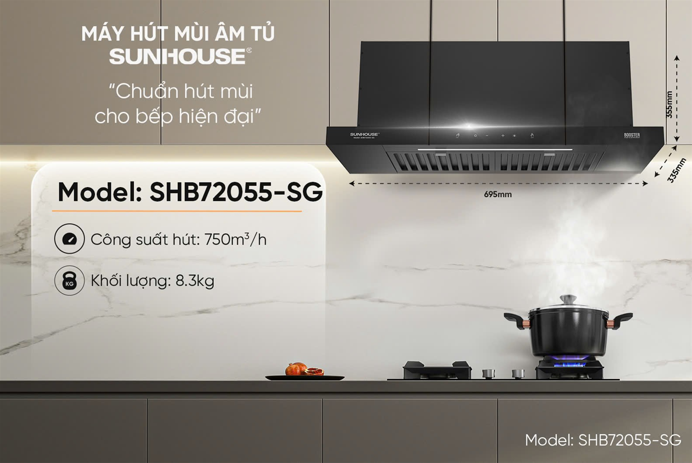 Máy hút mùi âm tủ SUNHOUSE SHB72055-SG