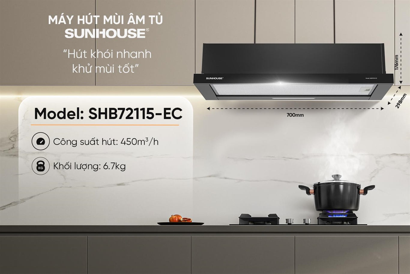 Máy hút mùi âm tủ SUNHOUSE SHB72115-EC