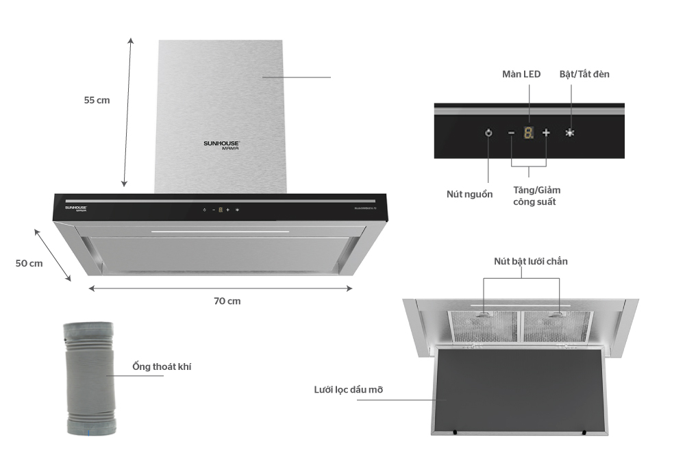 Máy hút mùi cao cấp chữ “T” SUNHOUSE MAMA MMB6816-70
