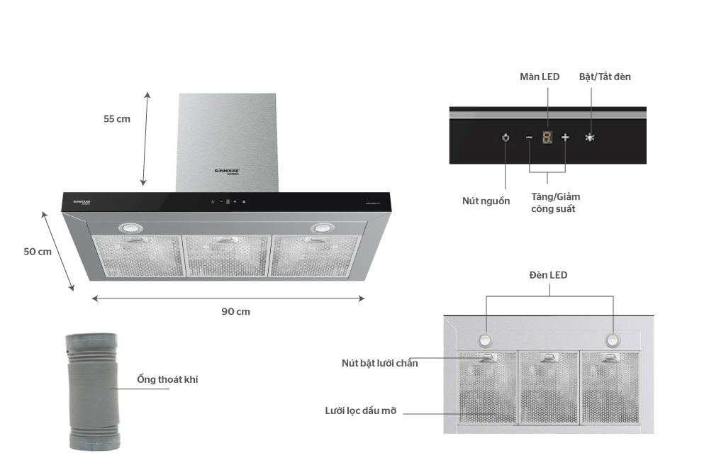 Máy hút mùi cao cấp chữ “T” SUNHOUSE MAMA MMB6817-90