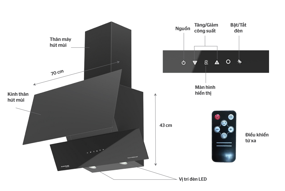 Máy hút mùi cao cấp vách kính SUNHOUSE MAMA MMB6819MT