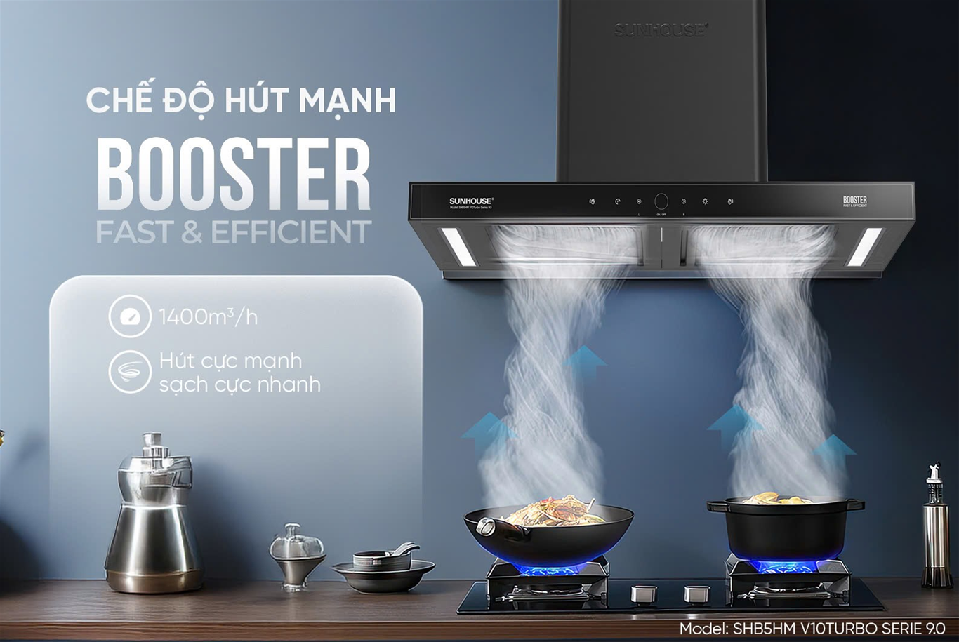 Máy hút mùi chữ t SUNHOUSE SHB5HM V10TURBO SERIE 9.0