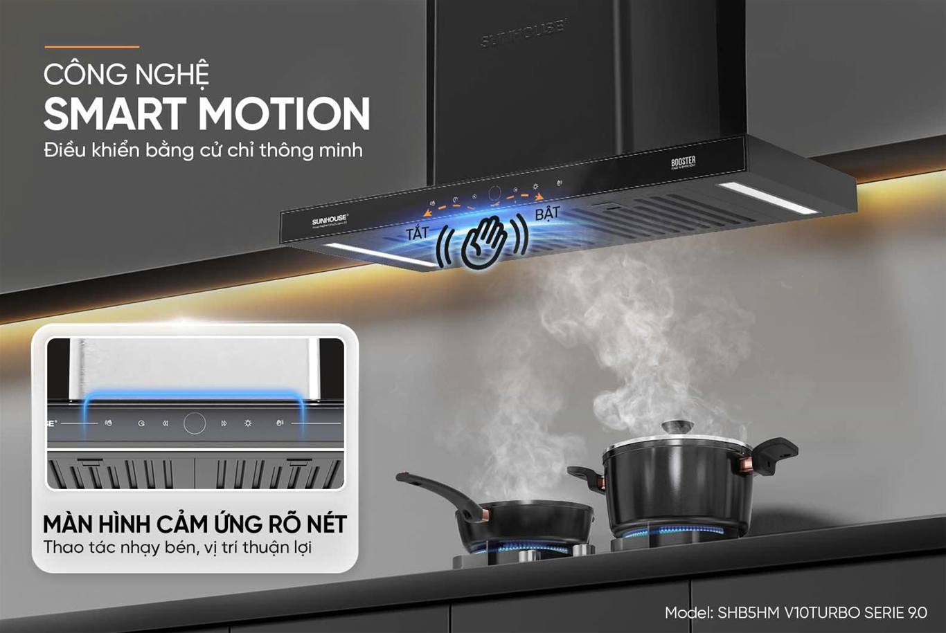Máy hút mùi chữ t SUNHOUSE SHB5HM V10TURBO SERIE 9.0