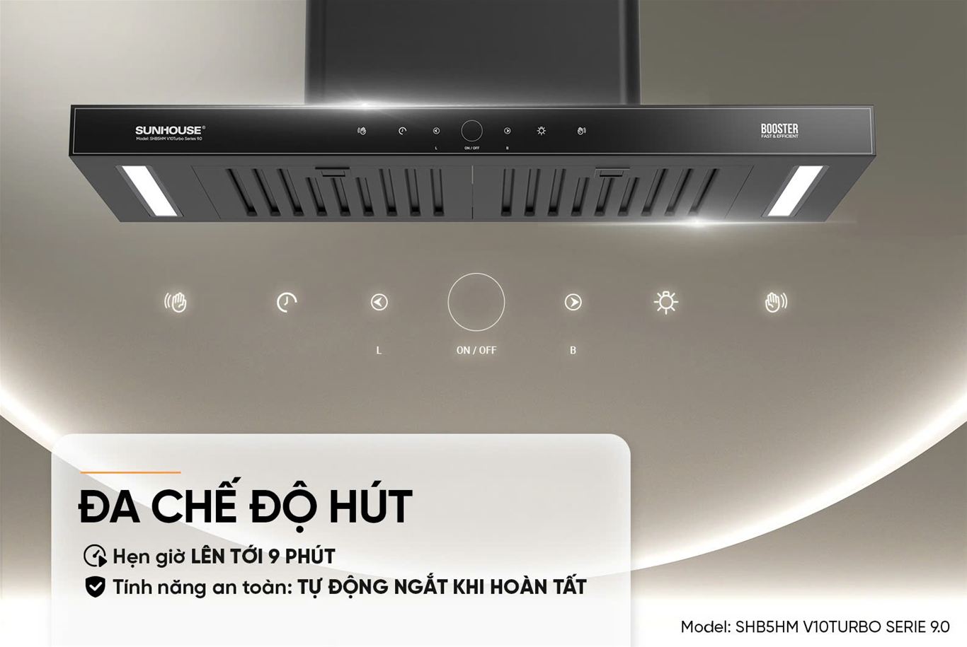 Máy hút mùi chữ t SUNHOUSE SHB5HM V10TURBO SERIE 9.0