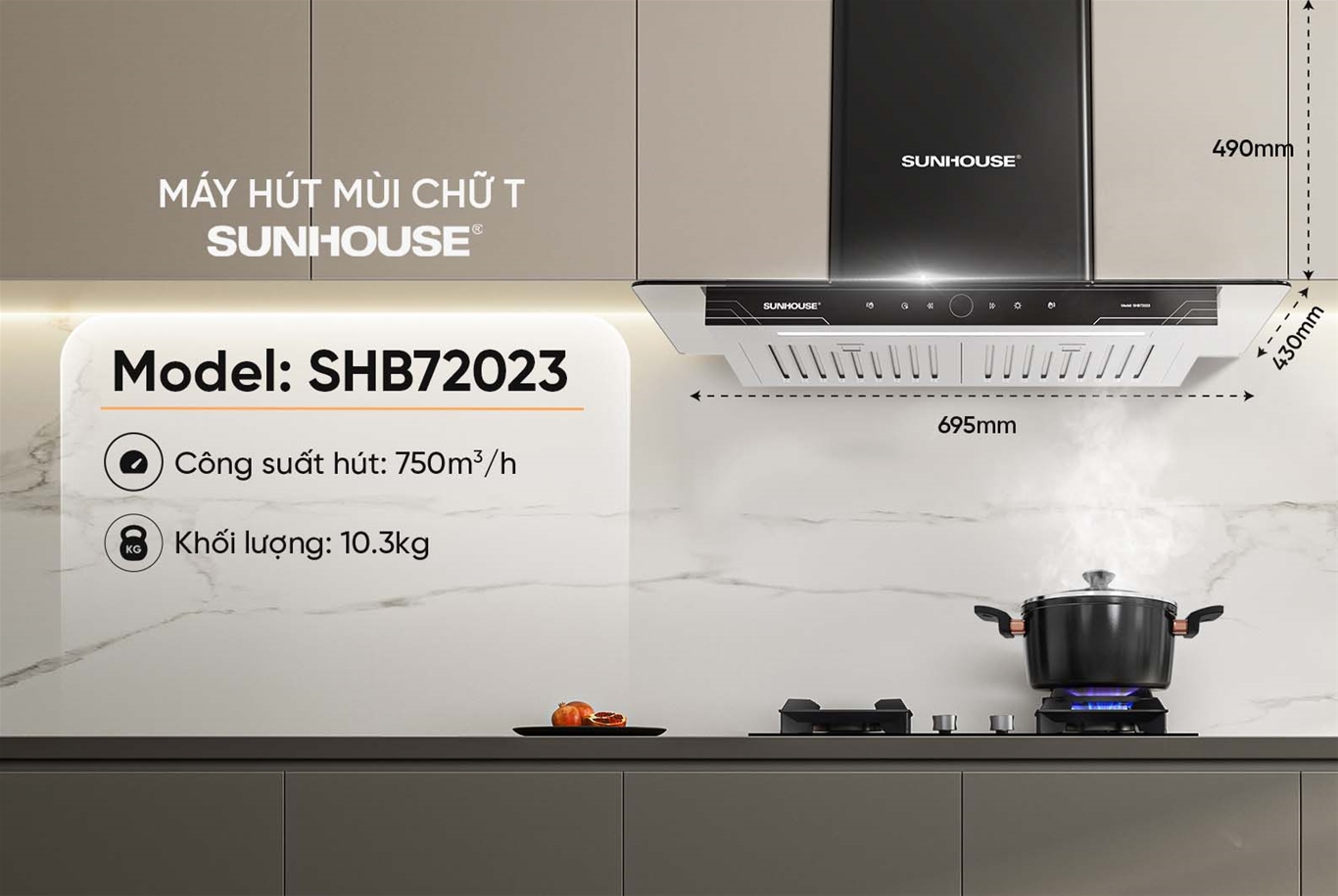 Máy hút mùi chữ t SUNHOUSE SHB72023