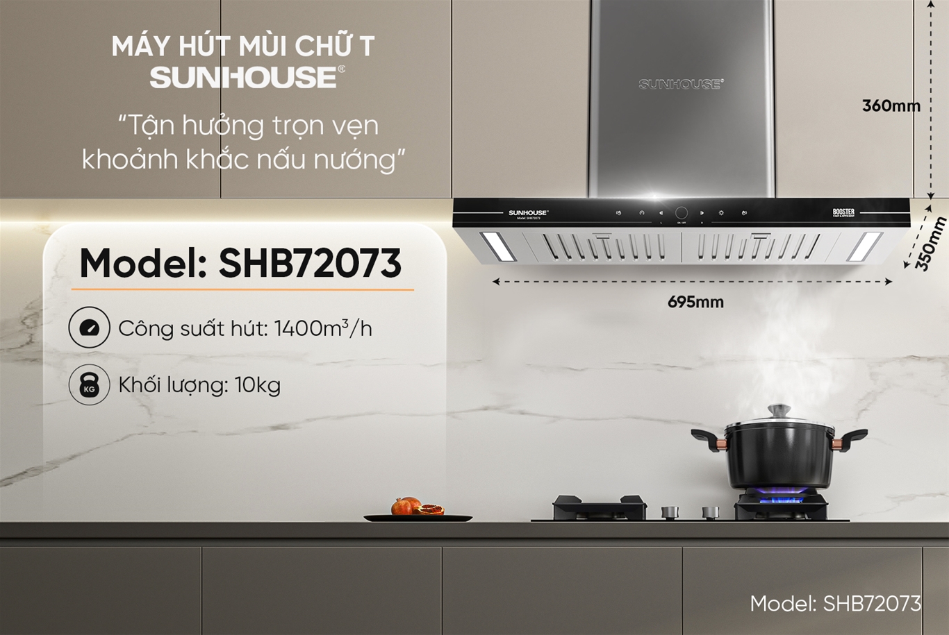 Máy hút mùi chữ t SUNHOUSE SHB72073