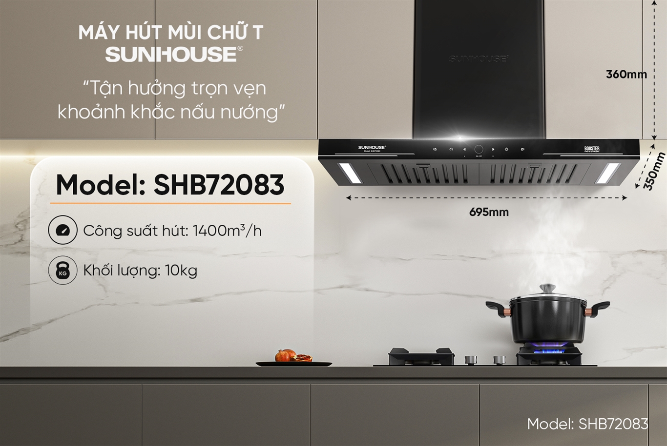 Máy hút mùi chữ t SUNHOUSE SHB72083