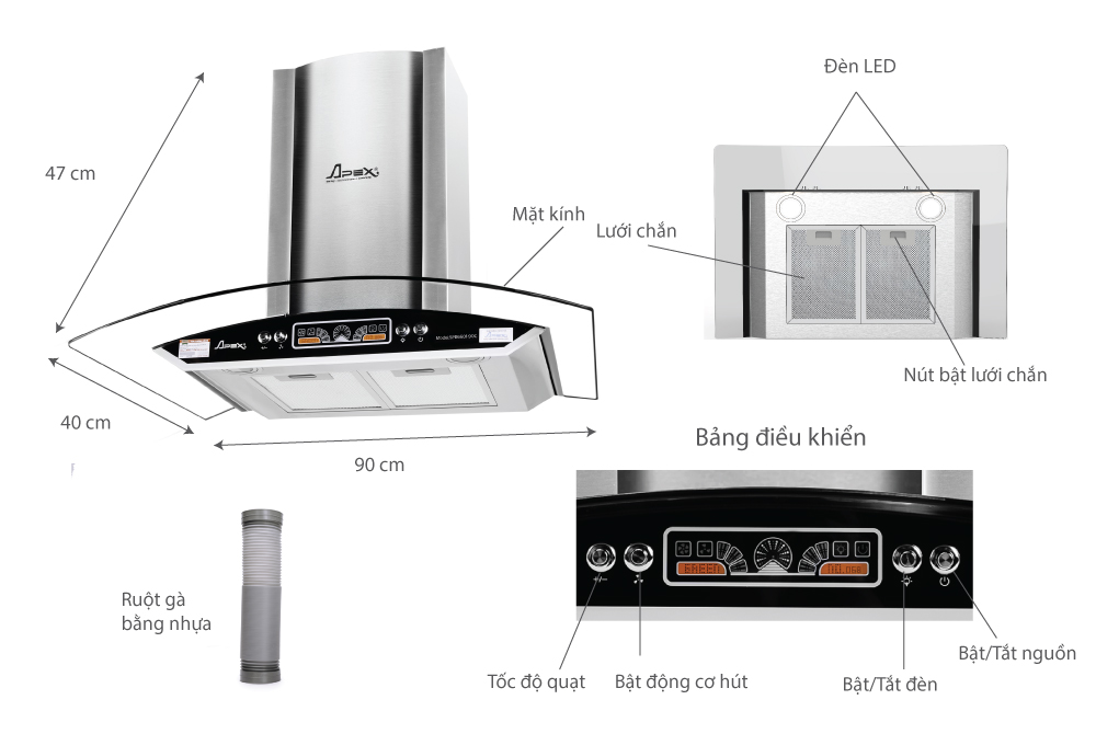 Máy hút mùi kính cong APEX APB6601-90C