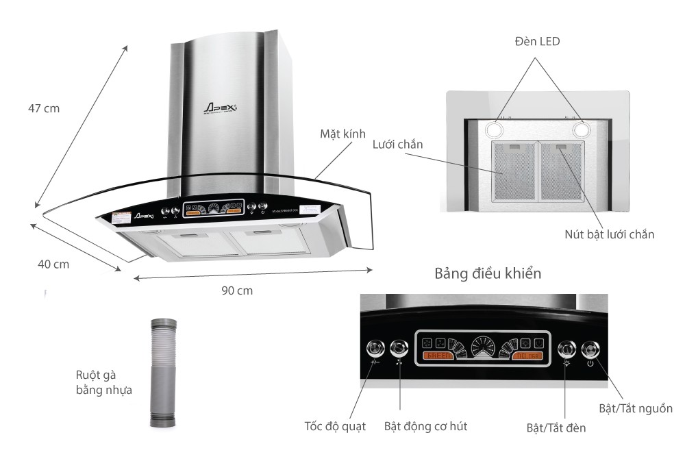 Máy hút mùi kính cong APEX APB6601-90C