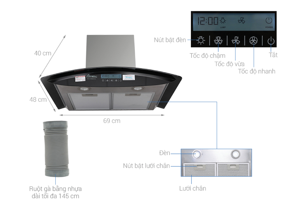 Máy hút mùi kính cong APEX APB6680-70C