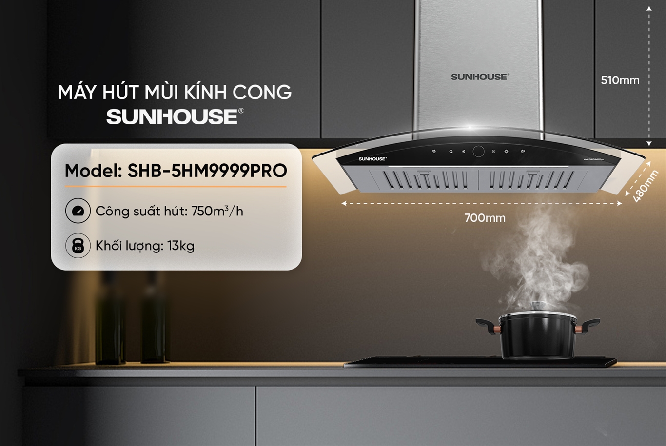 Máy hút mùi kính cong SUNHOUSE SHB-5HM9999PRO