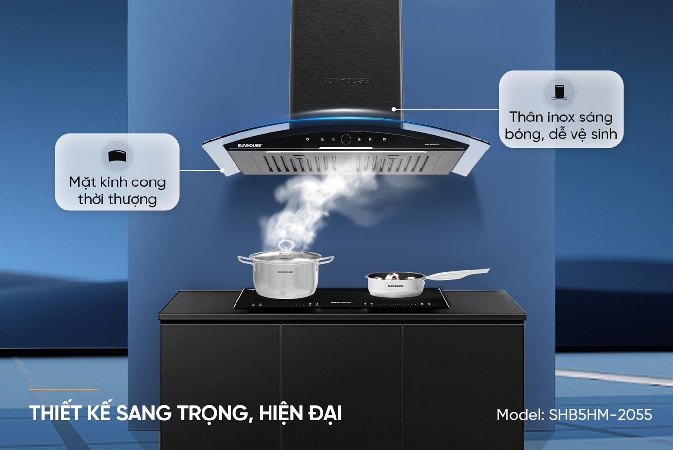Máy hút mùi kính cong SUNHOUSE SHB5HM-2055