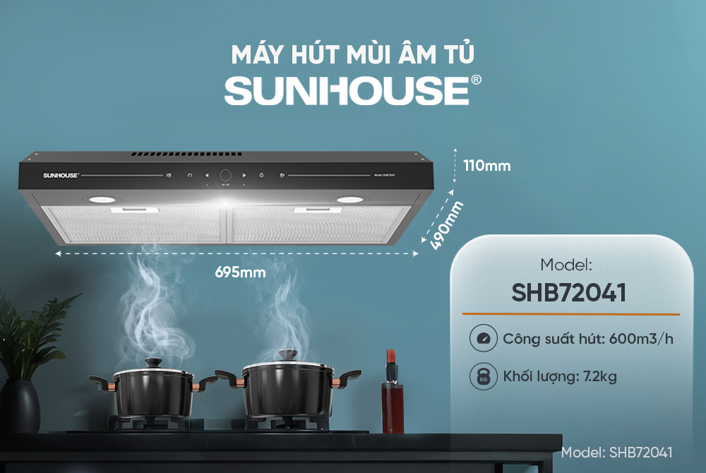 Máy hút mùi kính thẳng SUNHOUSE SHB72041