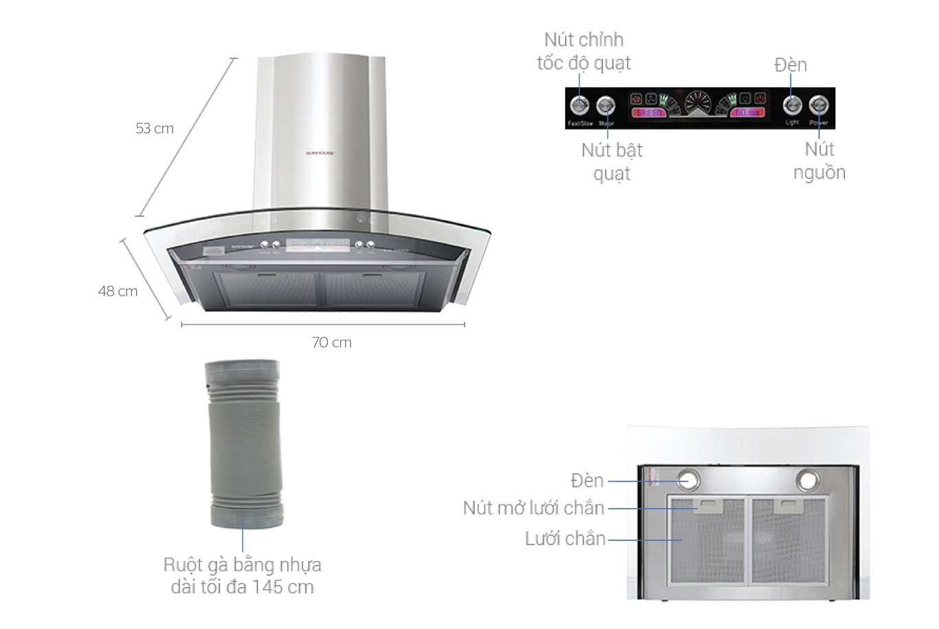 Máy hút mùi SUNHOUSE SHB6626 - Bảo hành 18 tháng
