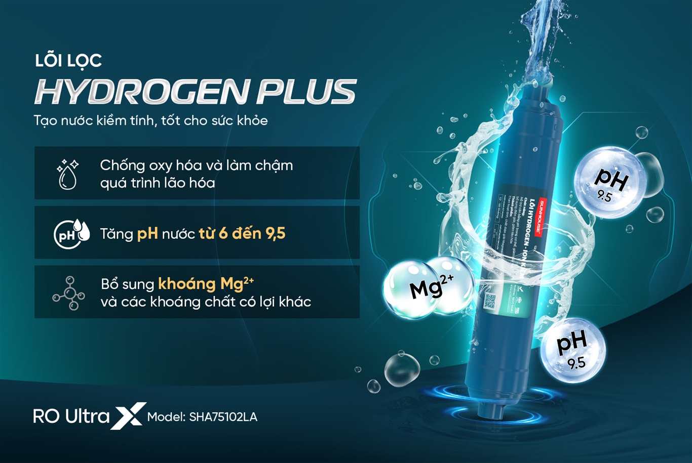 Máy lọc nước ion kiềm Hydrogen UltraX SUNHOUSE SHA75102LA