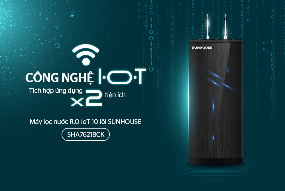 MÁY LỌC NƯỚC R.O NÓNG LẠNH IoT 10 LÕI SUNHOUSE SHA76218CK